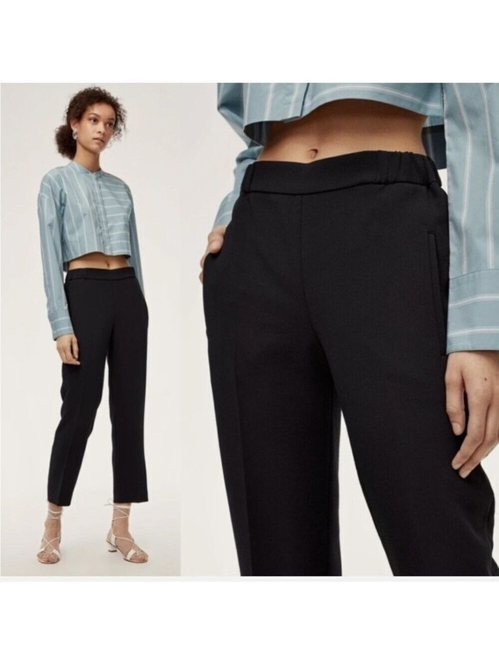 Aritzia Wilfred Darontal High Waist Pants Pull On Pockets Cropped Black Size 2